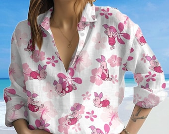 Disney Piglet Blouse Shirt, Winnie The Pooh Longsleeve Shirt, Pooh Piglet Summer Shirt, Disney Gift, Disneyland Trip Shirt For Her