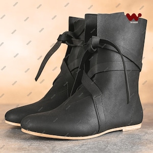 Leather Viking Men Boots, Medieval Warrior Costume Shoes, Larp Festival Footwear, Halloween Costume Shoes For Him