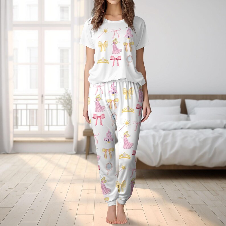 Sleeping Beauty Coquette Pajamas Set, Disney Princess Bow Tshirt Pants, Disneyworld Pajamas Family, Magic Kingdom Pjs, Valentine Gift