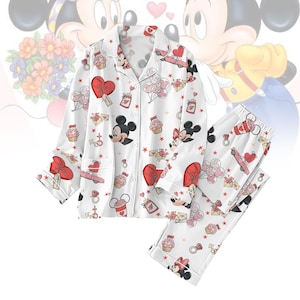 Mickey Minnie Valentine Pajamas Set, Disney Mickey Pajamas Women, Magic Kingdom Holiday Pajamas, Valentine Gift For Her, Disney Pajamas