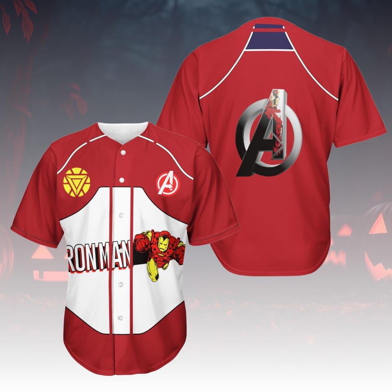 Iron Man Costume Baseball Jersey, Superhero Cosplay Jersey Shirt, Marvel Comic-Inspired Jersey Top For Fan, Tony Stark Jersey Shirt