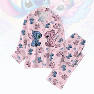 Stitch And Angel Pajamas Set, Disneyland Trip Pajamas Family, Valentine Pajamas For Her, Lilo And Stitch Pajamas Women, Valentine Gift