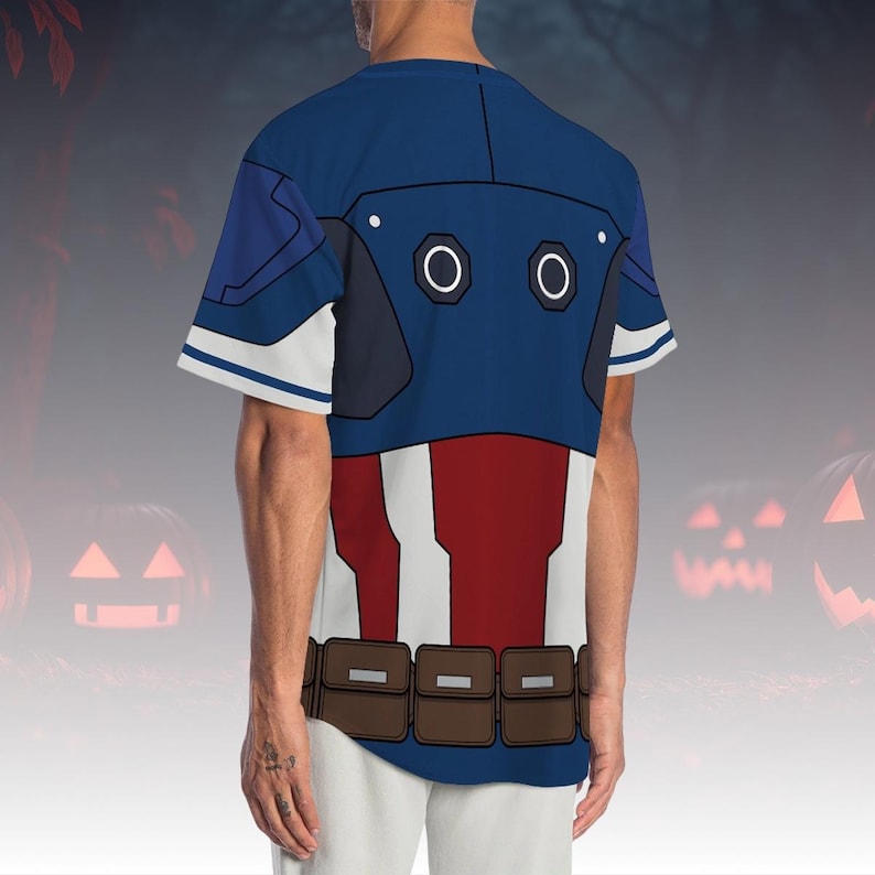 Captain America Costume Baseball Jersey, Superhero Cosplay Shirt, Marvel Jersey Outfit, Comic Costume Top For Fan, Halloween Costume
