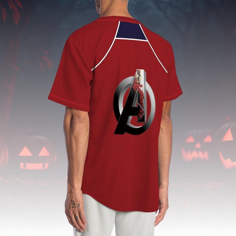 Iron Man Costume Baseball Jersey, Superhero Cosplay Jersey Shirt, Marvel Comic-Inspired Jersey Top For Fan, Tony Stark Jersey Shirt