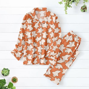 Funny Ghost Boo Pajamas Set, Spooky Ghost Cute Pajamas For Party, Cute Halloween Pajamas For Women, Boo Matching Pajamas Set