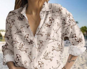Dachshund Dog Blouse Shirt, Dog Lover Shirt For Women, Dachshund Longsleeve Shirt, Dog Lover Gift, Pet Blouse Shirt, Animal Lover Shirt