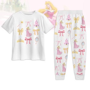 Sleeping Beauty Coquette Pajamas Set, Disney Princess Bow Tshirt Pants, Disneyworld Pajamas Family, Magic Kingdom Pjs, Valentine Gift