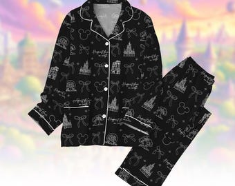 Conjunto de pijama "El lugar más feliz del mundo", pijama navideño con lazo de Disney, atuendo de Magic Kingdom, regalo de San Valentín para ella, pijama de Mickey para mujer