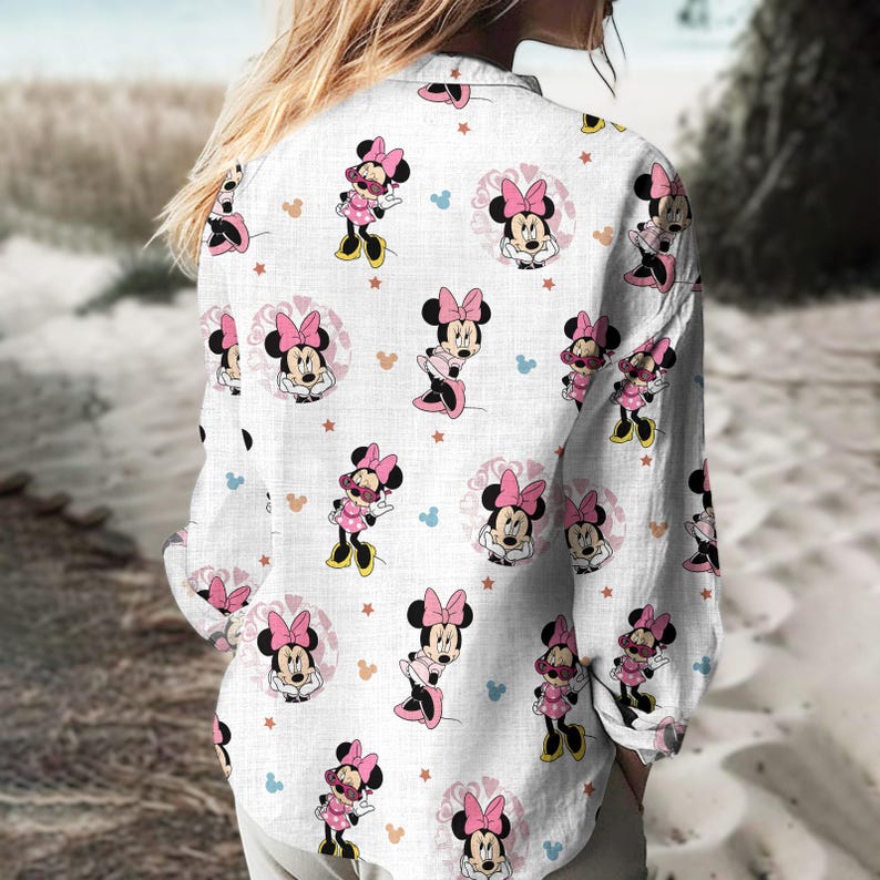 Disney Minnie Linen Shirt, Magic Kingdom Shirt Women, Disneyland Shirt, Minnie Mouse Linen Shirt Women, Mickey And Friends Shirt