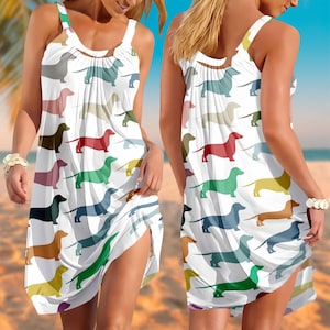Vestido de verano tipo bandolera para perro salchicha, vestido divertido para ella, vestido playero para amantes de los perros, vestido para mascotas, vestido tipo bandolera para animales