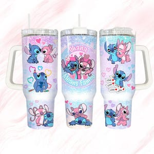 Stitch And Angel 40oz-beker, Disney Stitch roestvrijstalen beker, Magic Kingdom-beker, valentijnscadeau voor haar, schattige steekbeker