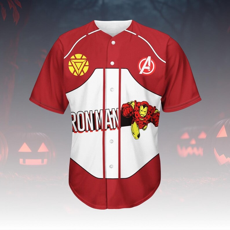 Iron Man Costume Baseball Jersey, Superhero Cosplay Jersey Shirt, Marvel Comic-Inspired Jersey Top For Fan, Tony Stark Jersey Shirt