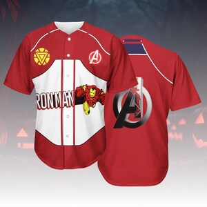 Iron Man Costume Baseball Jersey, Superhero Cosplay Jersey Shirt, Marvel Comic-Inspired Jersey Top For Fan, Tony Stark Jersey Shirt