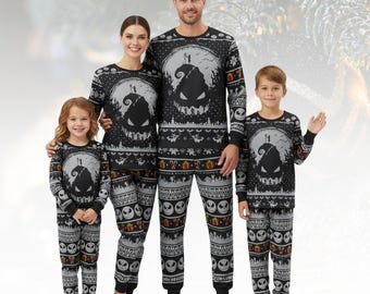 Conjunto de pijama de manga larga de Pesadilla antes de Navidad, pijama familiar de Navidad de Jack Skellington, pijama gótico navideño a juego, regalo de Navidad