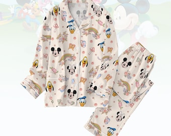 Conjunto de pijamas Disney Mickey e amigos, pijamas femininos Mickey Valentine, pijamas de férias do Pato Donald, pijamas Magic Kingdom para a família,
