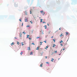 Stitch And Angel Valentine Pajamas, Disney Stitch Pajamas Family, Disneyland Trip Pajamas Party, Magic Kingdom Outfit, Valentine Gift