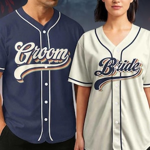 Personalized Groom Bride Baseball Jersey, Wedding Jersey For Couple, Bride And Groom Matching Outfit, Wedding Party Baseball Shirt