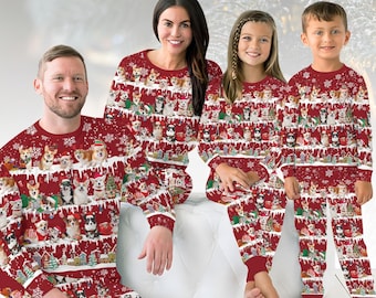 Dog Print Long Sleeve Pajamas Set, Festive Christmas Pajamas Family, Holiday Matching Pajamas, Xmas Gift