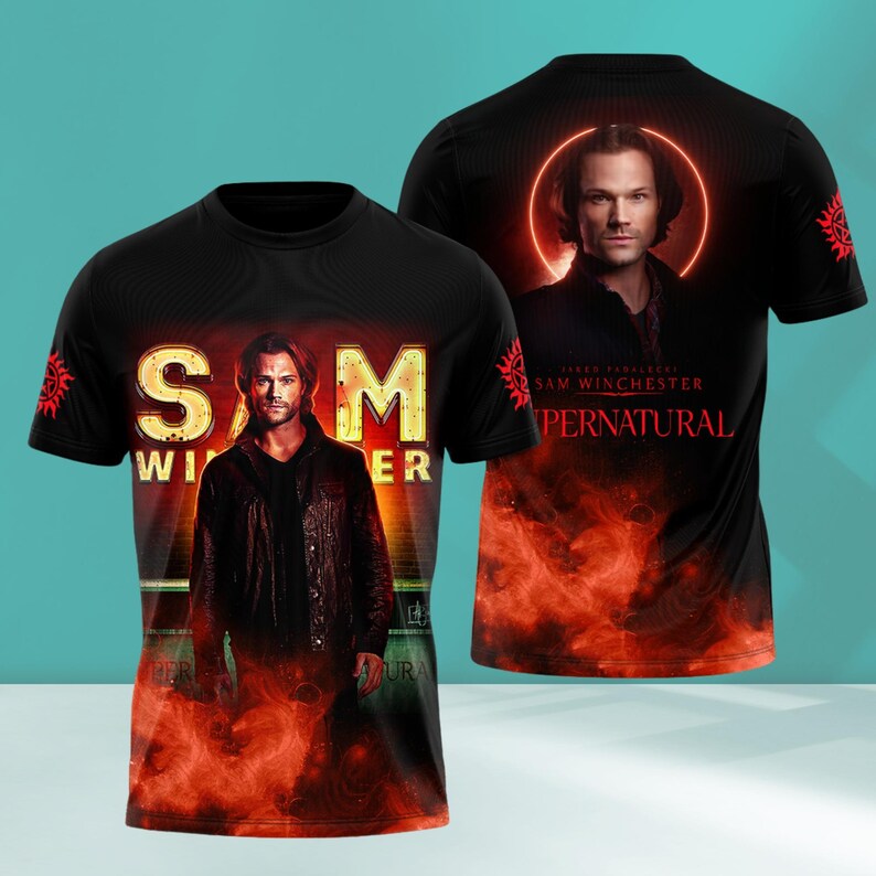 Découpe Carton Sam Winchester Supernatural (T-shirt Rouge) - Avec Mini Figurine Offerte, Neuf