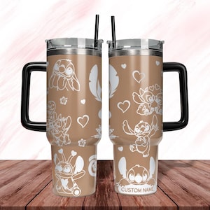 Aangepaste gegraveerde beker, Disneyland Trip-beker 40 oz, roestvrijstalen beker Stitch And Angel, Magic Kingdom-beker, Disney Stitch-beker
