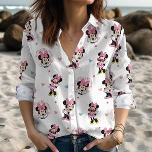 Disney Minnie Linen Shirt, Magic Kingdom Shirt Women, Disneyland Shirt, Minnie Mouse Linen Shirt Women, Mickey And Friends Shirt