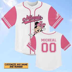 Personalisierte Disney Minnie Baseball Jersey, Mickey und Freunde Baseball-Shirt, Disney-Charakter-Shirt Frauen, Disneyland-Reise-Shirt