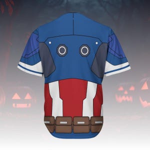 Captain America Costume Baseball Jersey, Superhero Cosplay Shirt, Marvel Jersey Outfit, Comic Costume Top For Fan, Halloween Costume