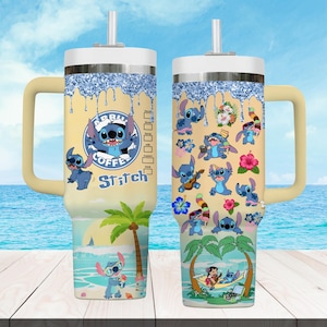 Gepersonaliseerde Disney Stitch-beker van 40 oz, Stitch Summer-drinkgerei, roestvrijstalen beker Lilo and Stitch, Disneyland Trip-beker voor ventilator