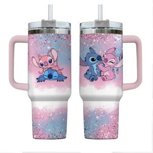 Stitch And Angel Valentine 40oz Tumbler, Stitch Lilo Heart Tumbler, Anniversary Gift Ideas, Disney Cartoon Valentine Gift, Gift For Her