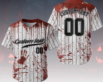 Personalized Halloween Horror Baseball Jersey, Custom Scary Cosplay Shirt, Spooky Slasher Jersey Top, Creepy Fan Gift, Halloween Shirt