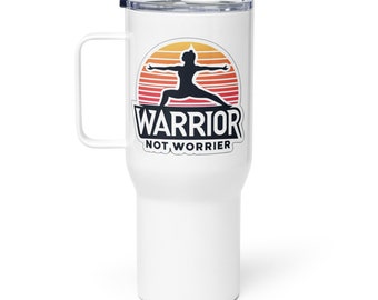 Warrior Not Worrier 25 oz Edelstahl-Reisebecher – inspirierendes Yoga-Design, langlebiger isolierter Getränkehalter