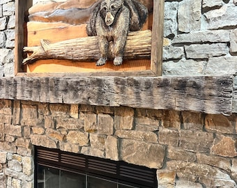 Bear in the mountains wood carving - hand carved