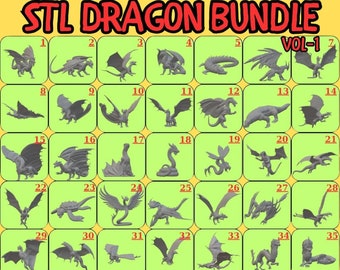 Stl Dragon Set - 3D Printer Files - 42 Best STL Files for 3D Printing - Ready to Print Dragon STL Files - 3D Printing STL Collection