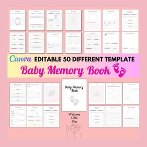 Modèle modifiable de toile de livre de souvenirs de bébé - téléchargement numérique - journal personnalisable de souvenir de bébé - modèle de livre de bébé d'accès instantané