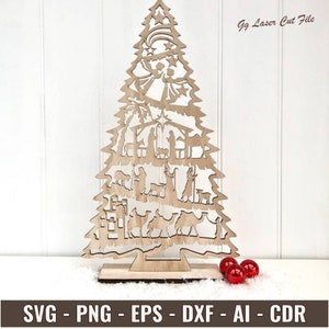 Albero della Natività e Supporto Tagliati al Laser: Decorazioni Natalizie File SVG/DXF Tagliati - Glowforge - Piano Tagliato al Laser - Download Digitale-3 mm
