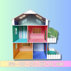 Kit maison de poupée découpé au laser - modèle de maison de poupée jeu interactif, 4 mm d'épaisseur, fichier numérique, fichier SVG, téléchargement numérique pour machine CNC