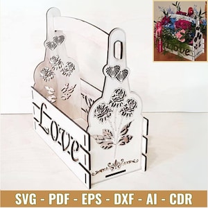 レーザーカット装飾バスケット SVG - 花やお菓子用のバラ素材 - CNC 切断ストックベクター、3 mm デジタルファイル
