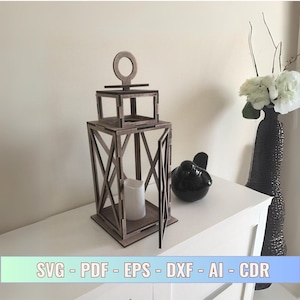 Minimalist Lantern Design SVG for Laser Cutting - Wooden Lantern and Candle Holder Digital File for Glowforge, Table Lamp Laser Cut
