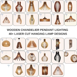 Lampadario in legno con illuminazione a sospensione - Design tagliato al laser - Oltre 40 modelli di lampade sospese 3-4-5 mm (5 mm 13/4 mm 12/3 mm 14 dimensioni)