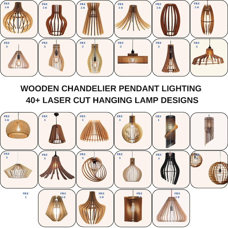 Lámpara Colgante de Madera - Diseño Láser - 40+ Patrones de Lámparas 3-4-5 mm (5 mm 13/4 mm 12/3 mm 14-Dimensiones)