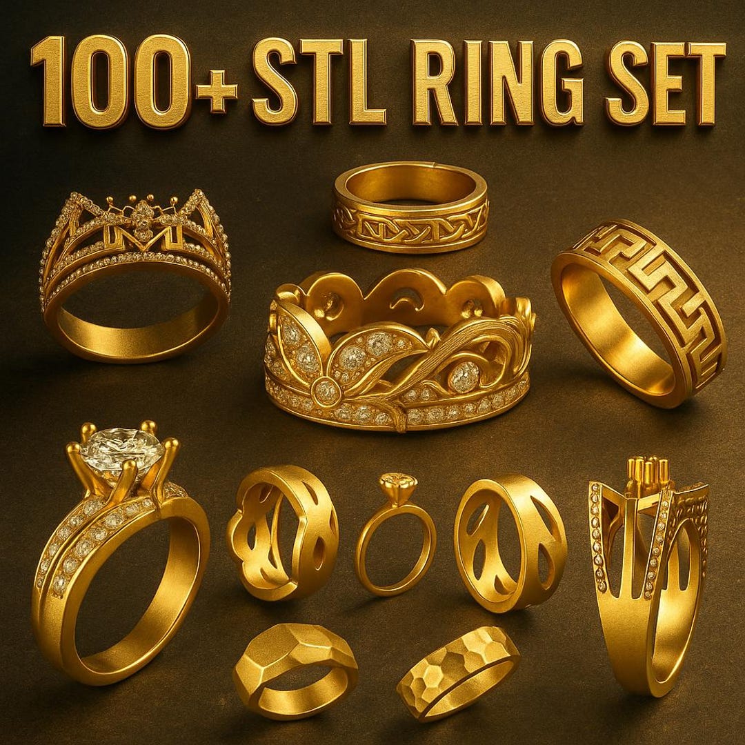 Regular Ring Models 100+ STL Ring Models Set | Solitaire, Wedding Bands, Diamond & Artistic ...