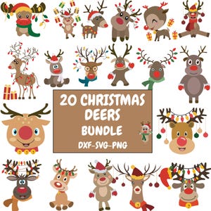 Pacchetto SVG PNG di renne di Natale / Disegni carini di renne per bambini e bambine / Natale 2025 SVG