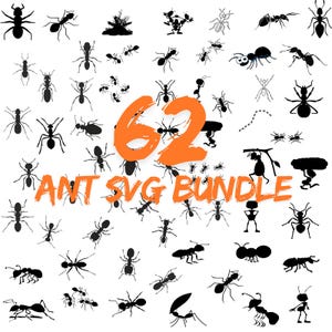 62 Pcs Ant Silhouette Bundle SVG, Digital Files dxf, eps, PNG, Ant Clipart, Silhouette, Cut Files for Cricut, Vector Art, SVG Clipart