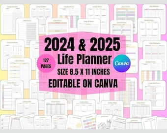 2024-2025 All-in-One Planner Templates - Monthly & Weekly Planner Sheets - Digital Download for Organizing Tasks, Goals, and Reading Lists