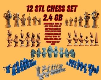 12 Pcs 3D STL Chess Set Model-Digital Files for 3D Printing | 3D Chess Set&Game | STL Drawing, 3D Printable Chess Pieces | Instant Download