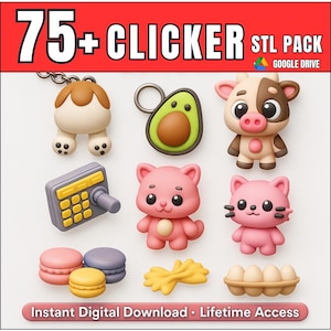 75+ schattige Fidget Clicker STL-bestanden | kawaii 3D-printpakket | sleutelhangers speelgoed stressverlichting | direct downloaden