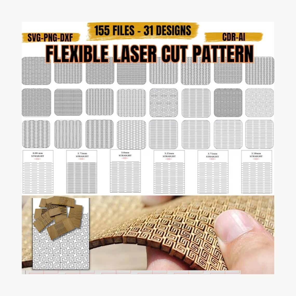 Machine Billit Pattern Flexible Living Hinge Laser Cut Files for Glowforge, Lightburn, Xtool ...