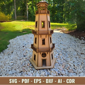 Laser-geschnittene Leuchtturm 3D Puzzle Vektor-Datei - DIY Cdr, Dxf, EPS für Laserschnitt oder CNC - Nautisches Dekor - Sofort Download