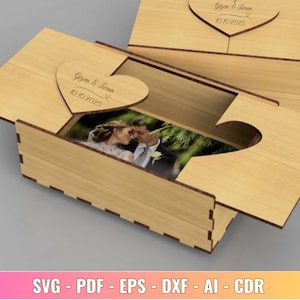 Scatola fotografica in legno da 3 mm tagliata al laser - Modello scatola regalo fai da te - Scatola fotografica SVG File digitale-Download istantaneo-Modello laser SVG per Cricut e Glowforge