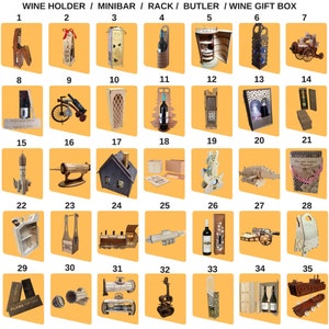 Pack Numérique :Porte-bouteille de Vin&Porte-Bière Découpés au Laser, Coffret à Vin Gravé, 105 Designs pour Sommelier et Découpe Porte-Verre